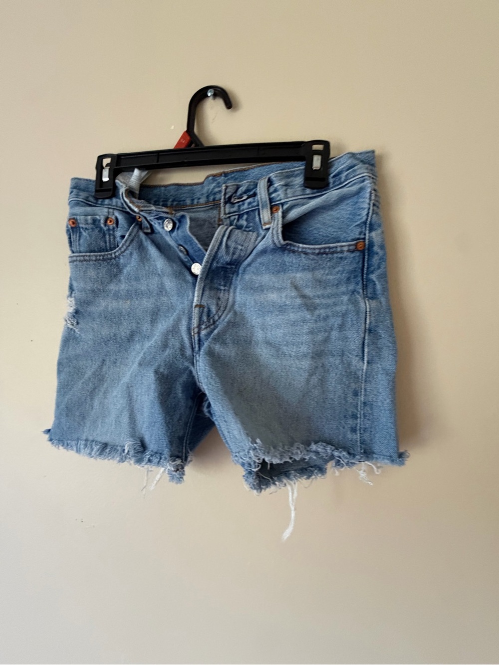 Levi's Light Blue Frayed Denim Cutoff Shorts